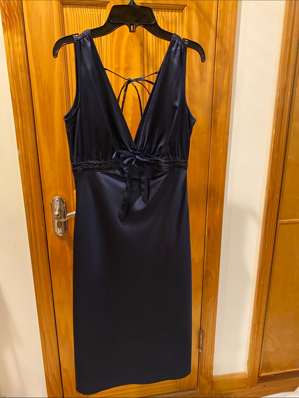 Mexx Navy Satin V-Neck Midi Dress